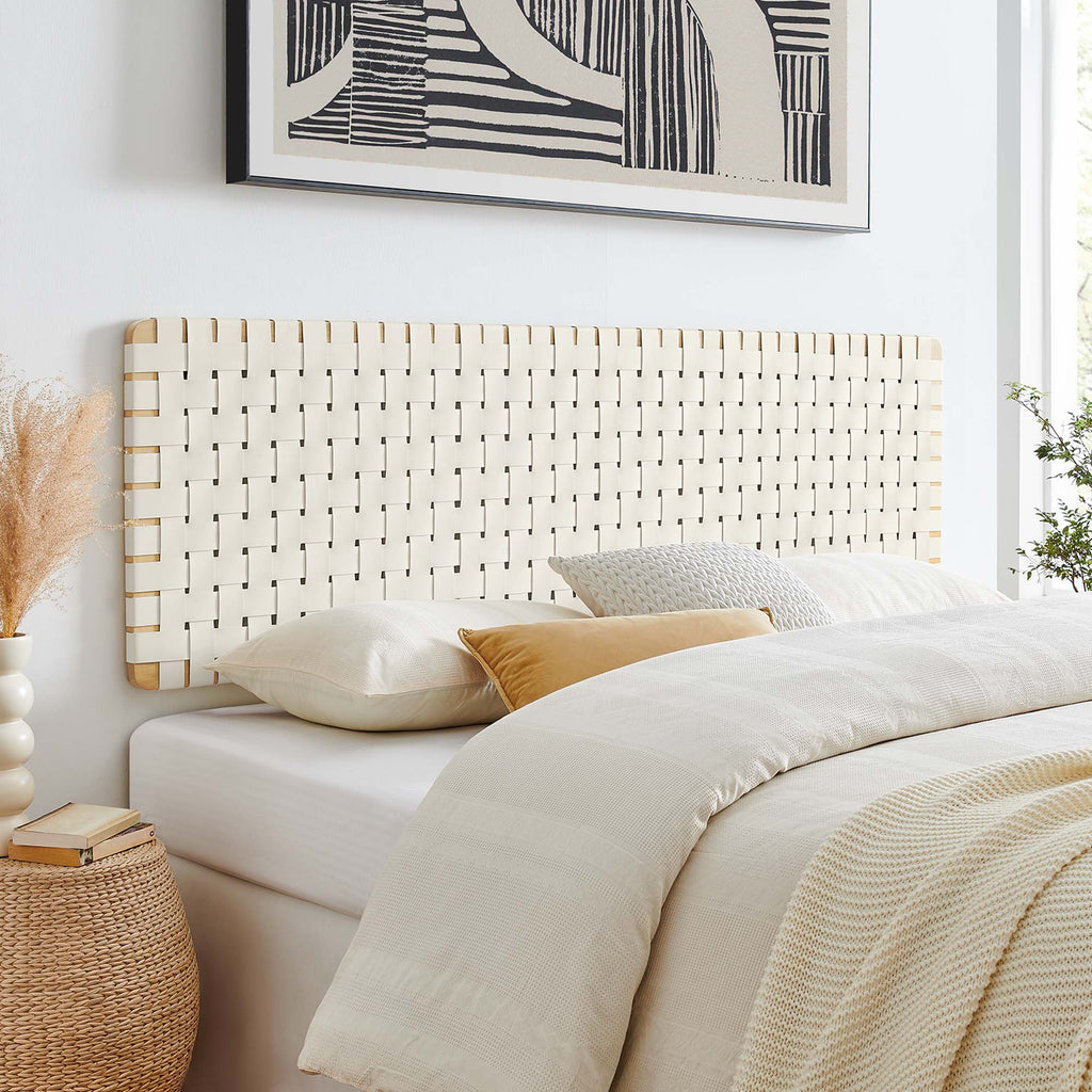 Sparta Weave Wall-Mount Vegan Leather King Headboard - Natural Beige