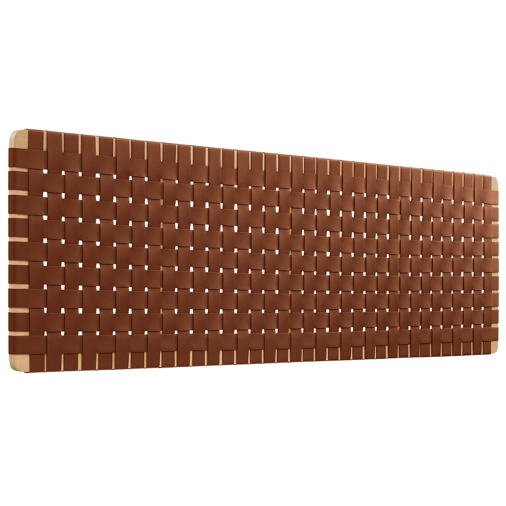 Sparta Weave Wall-Mount Vegan Leather King Headboard - Natural Brown