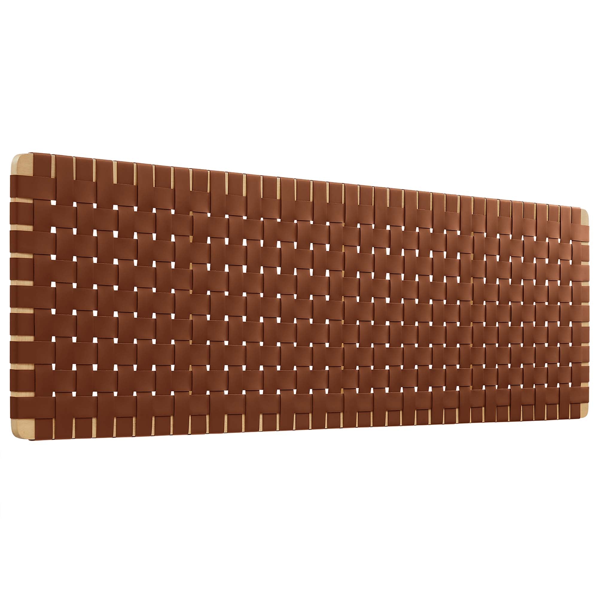 Sparta Weave Wall-Mount Vegan Leather King Headboard - Natural Brown