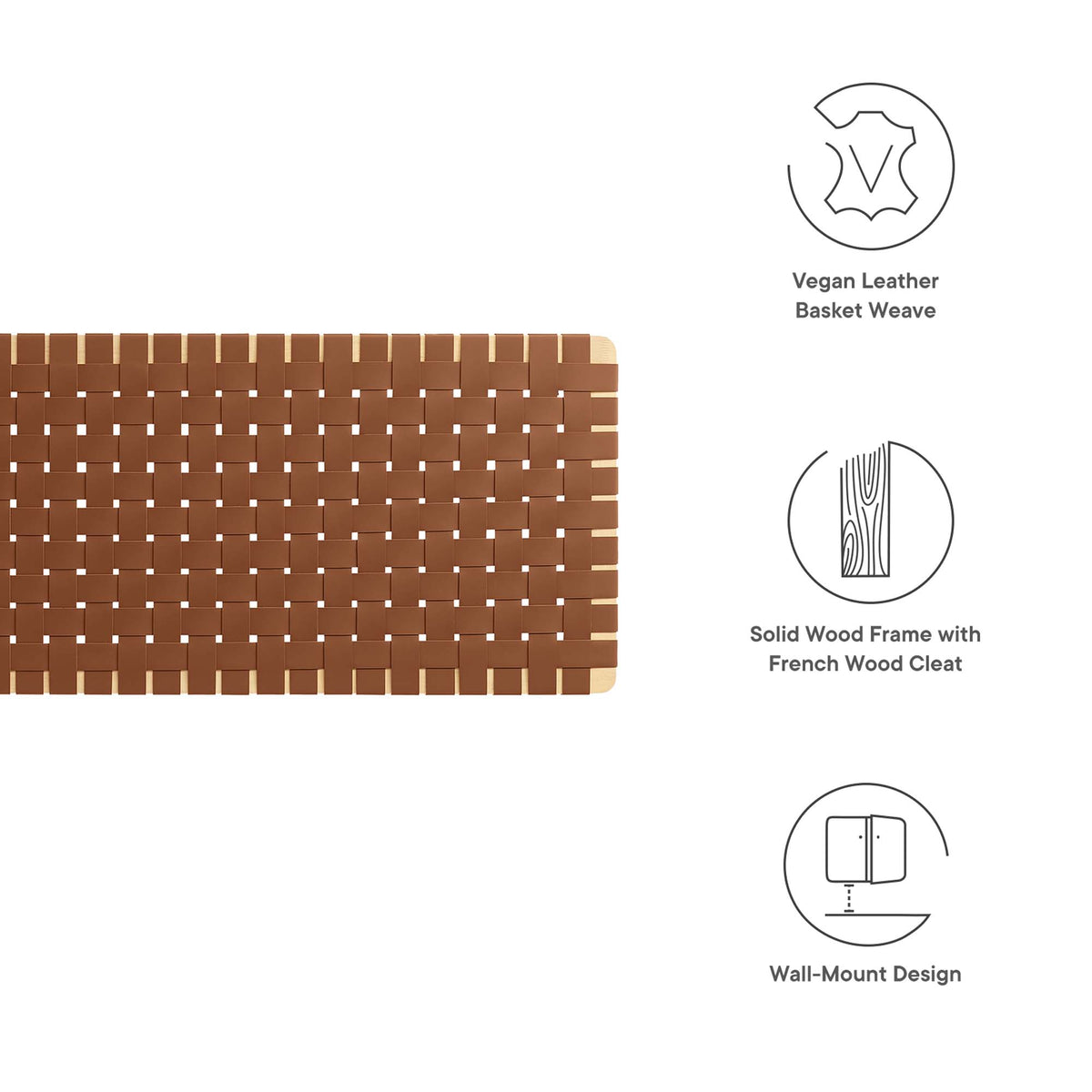 Sparta Weave Wall-Mount Vegan Leather King Headboard - Natural Brown
