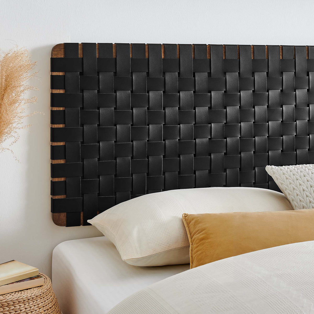 Sparta Weave Wall-Mount Vegan Leather King Headboard - Walnut Black