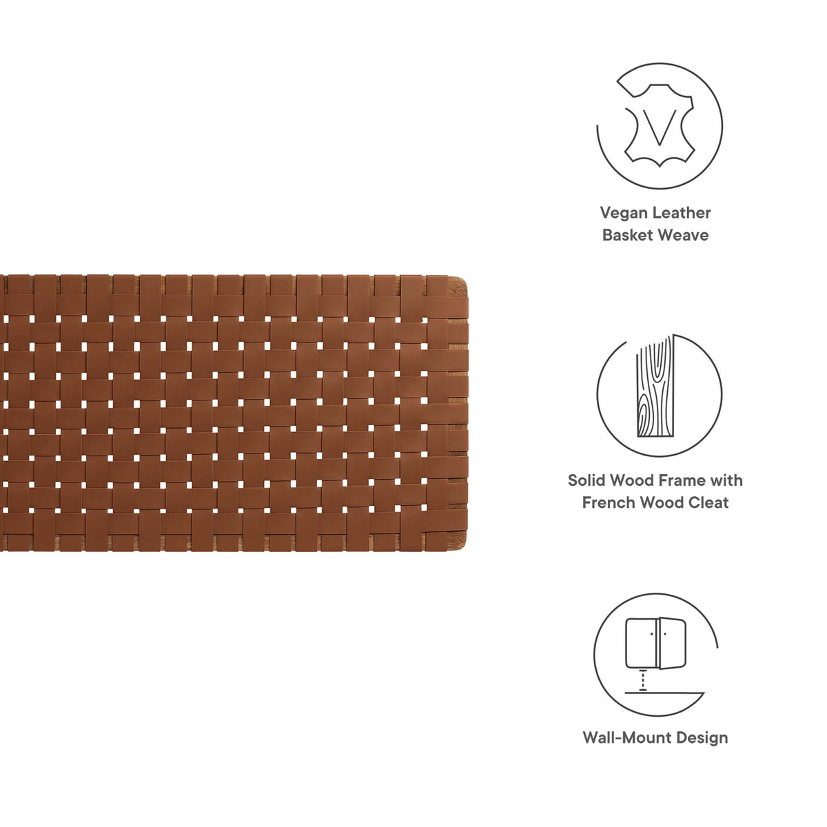 Sparta Weave Wall-Mount Vegan Leather King Headboard - Walnut Brown