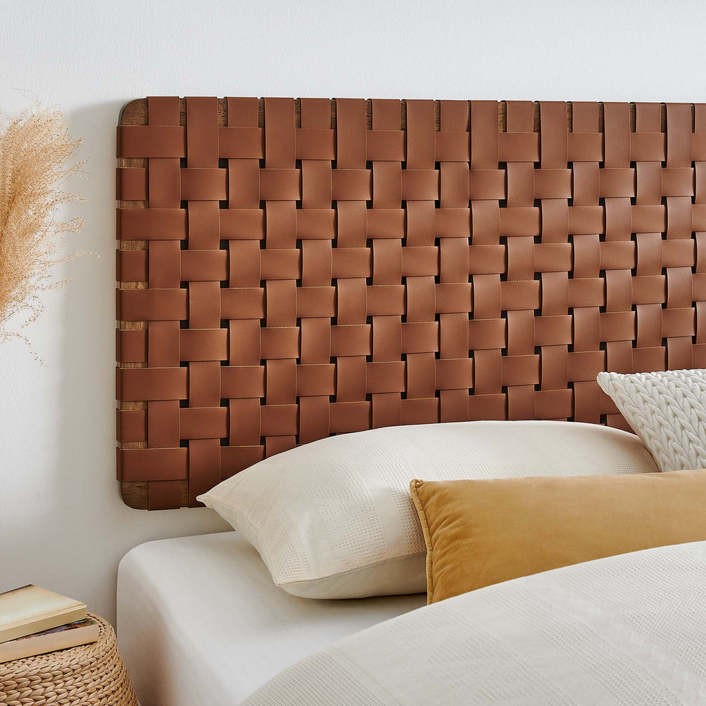 Sparta Weave Wall-Mount Vegan Leather King Headboard - Walnut Brown