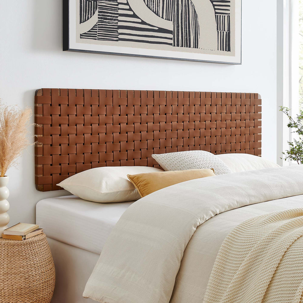 Sparta Weave Wall-Mount Vegan Leather King Headboard - Walnut Brown