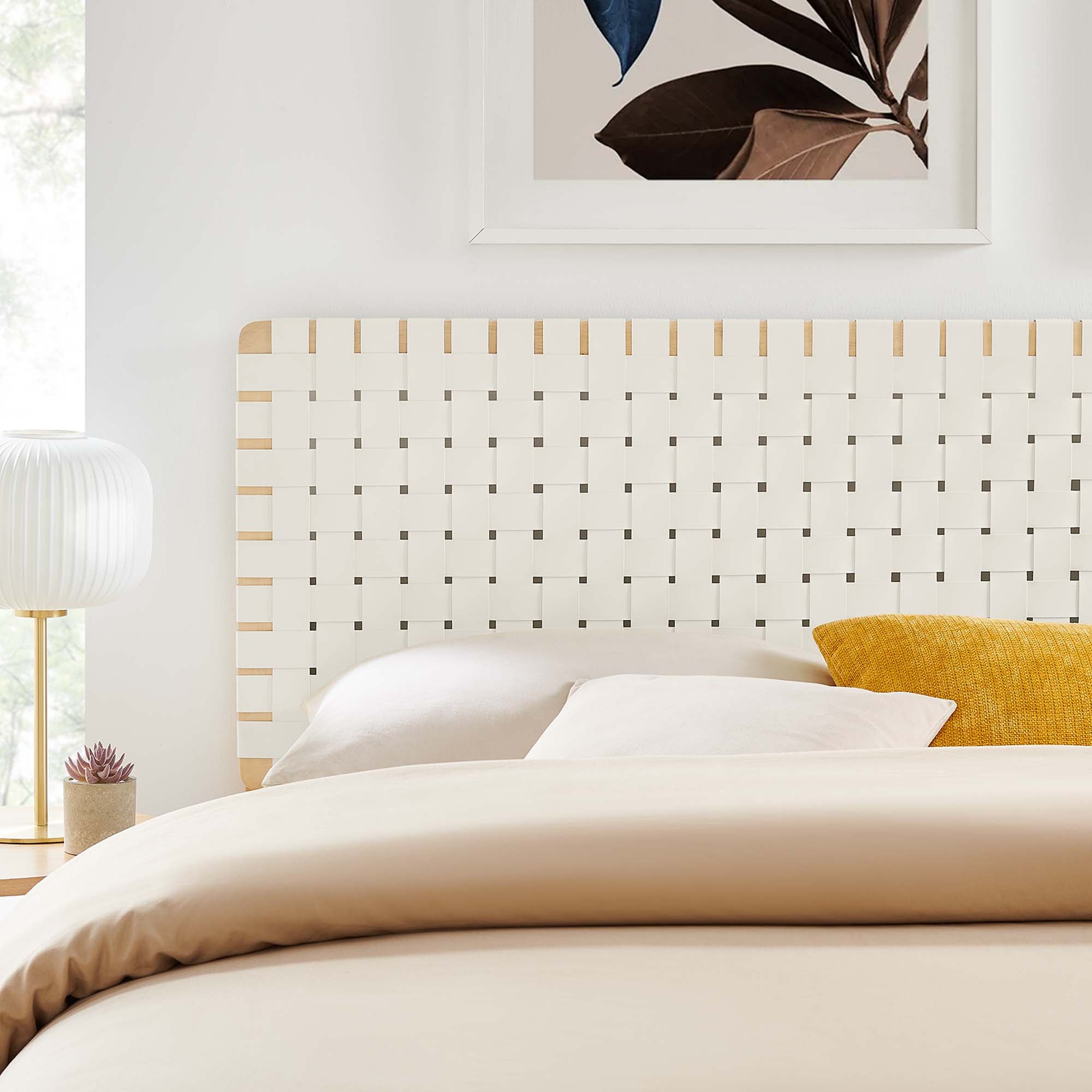 Sparta Weave Vegan Leather King Headboard - Natural Beige