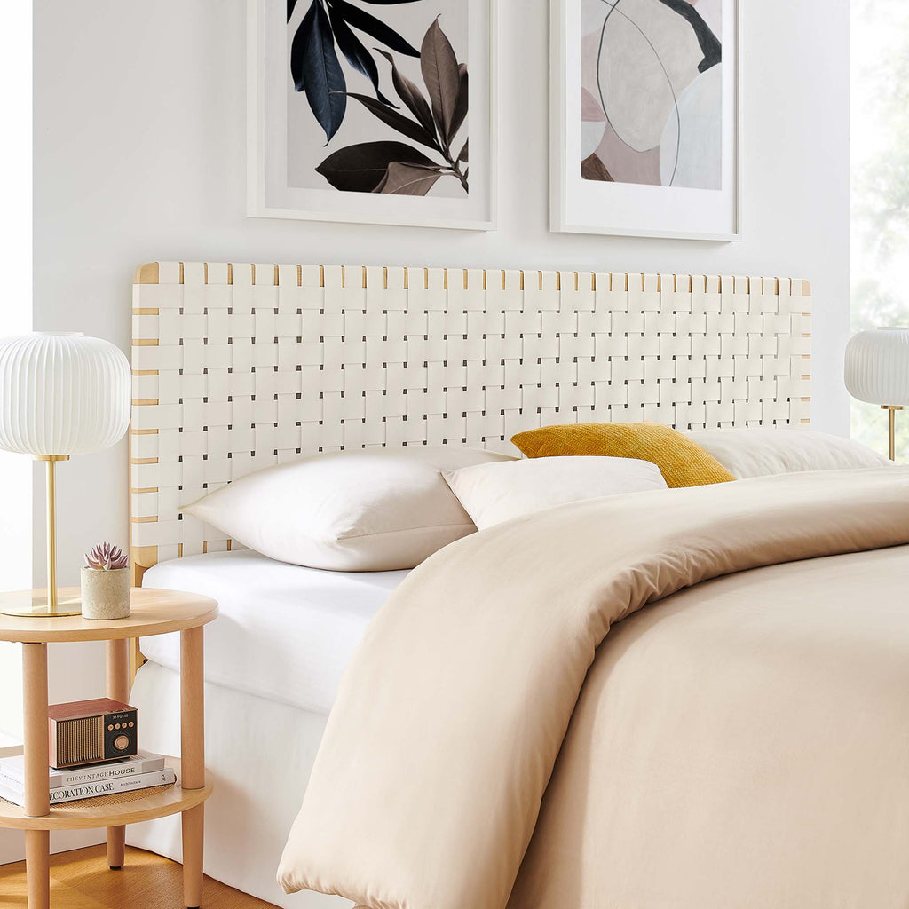 Sparta Weave Vegan Leather King Headboard - Natural Beige