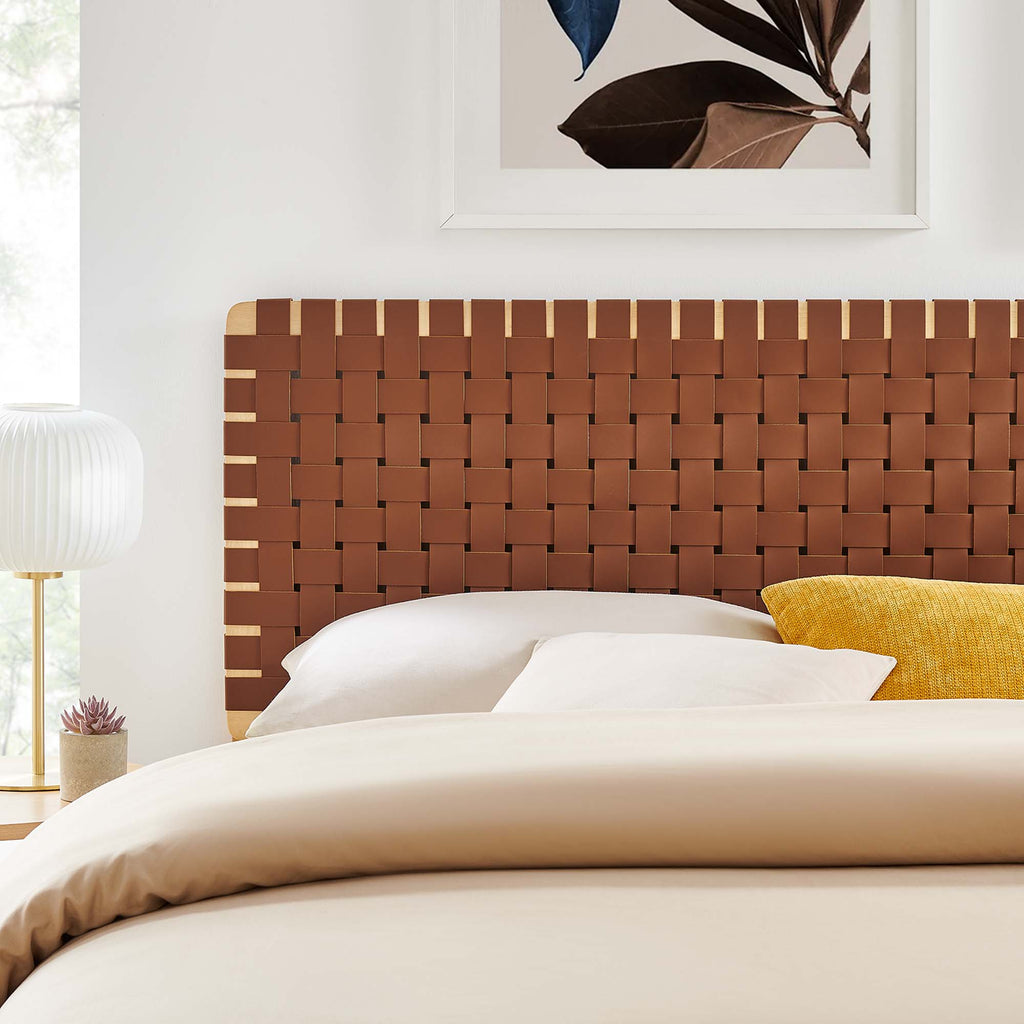 Sparta Weave Vegan Leather King Headboard - Natural Brown