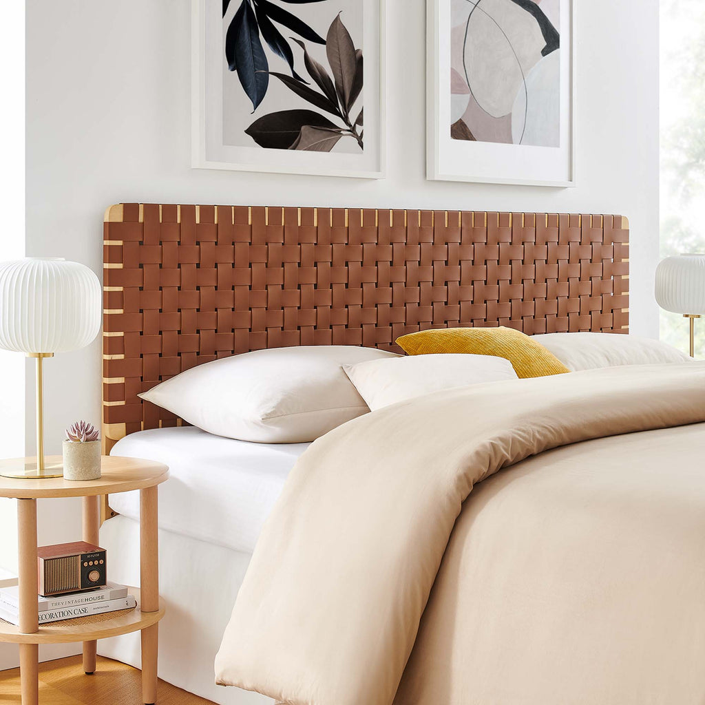 Sparta Weave Vegan Leather King Headboard - Natural Brown