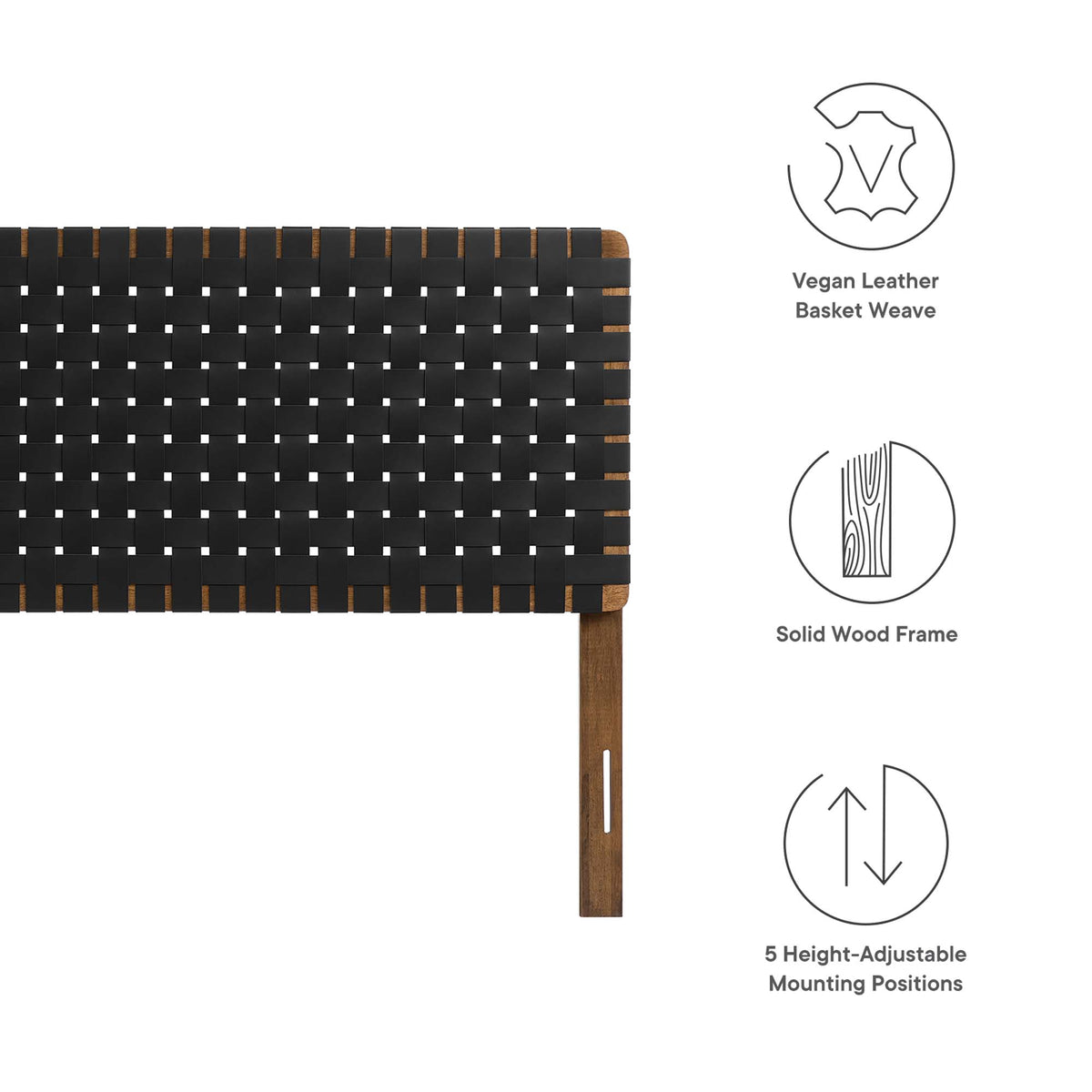 Sparta Weave Vegan Leather King Headboard - Walnut Black