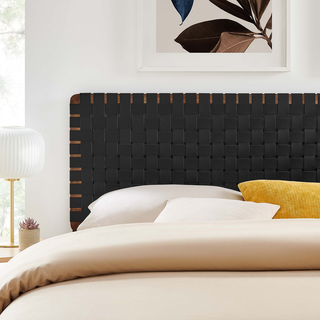 Sparta Weave Vegan Leather King Headboard - Walnut Black