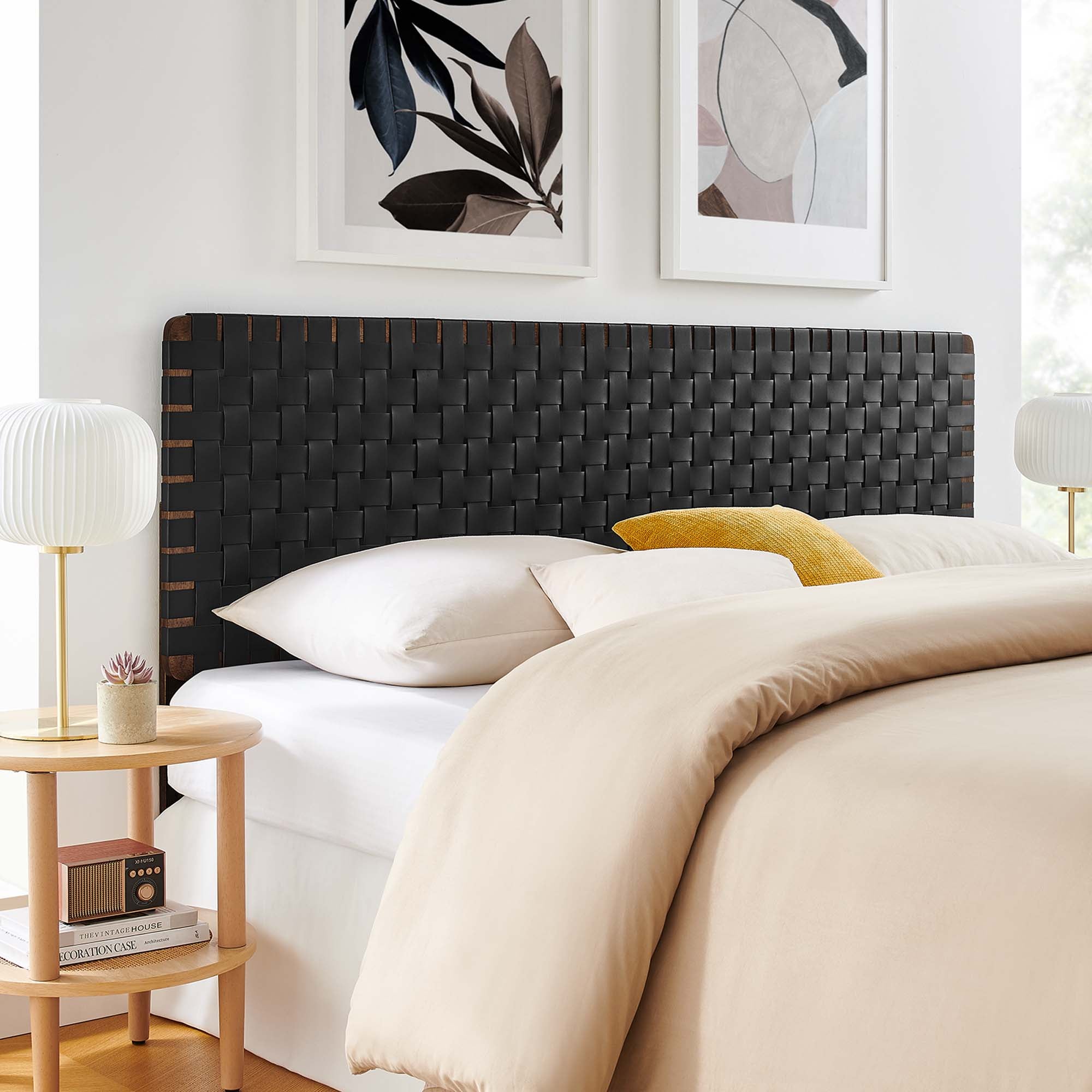Sparta Weave Vegan Leather King Headboard - Walnut Black