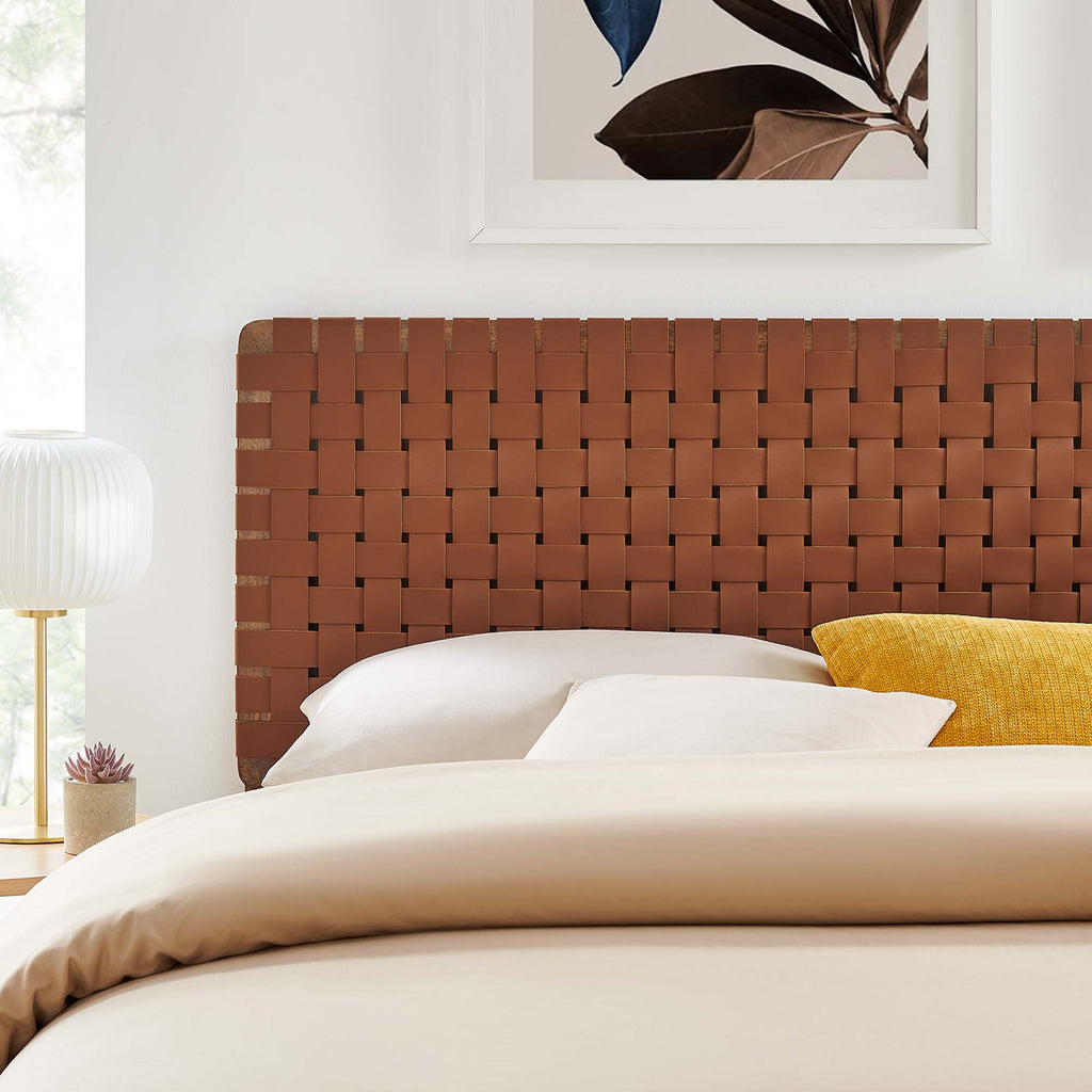 Sparta Weave Vegan Leather King Headboard - Walnut Brown