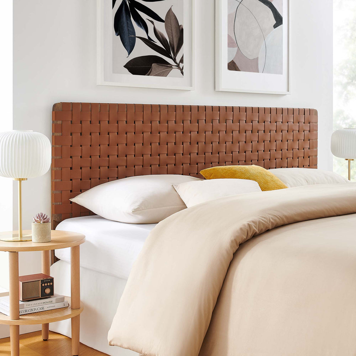 Sparta Weave Vegan Leather King Headboard - Walnut Brown