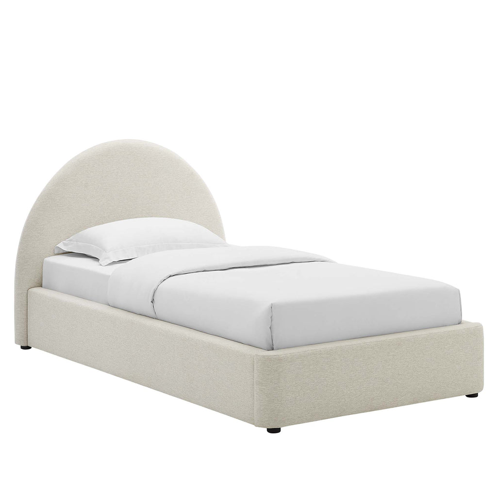 Resort Upholstered Fabric Arched Round Twin Platform Bed - Heathered Weave Ivory