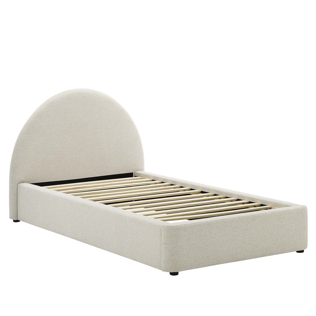 Resort Upholstered Fabric Arched Round Twin Platform Bed - Heathered Weave Ivory