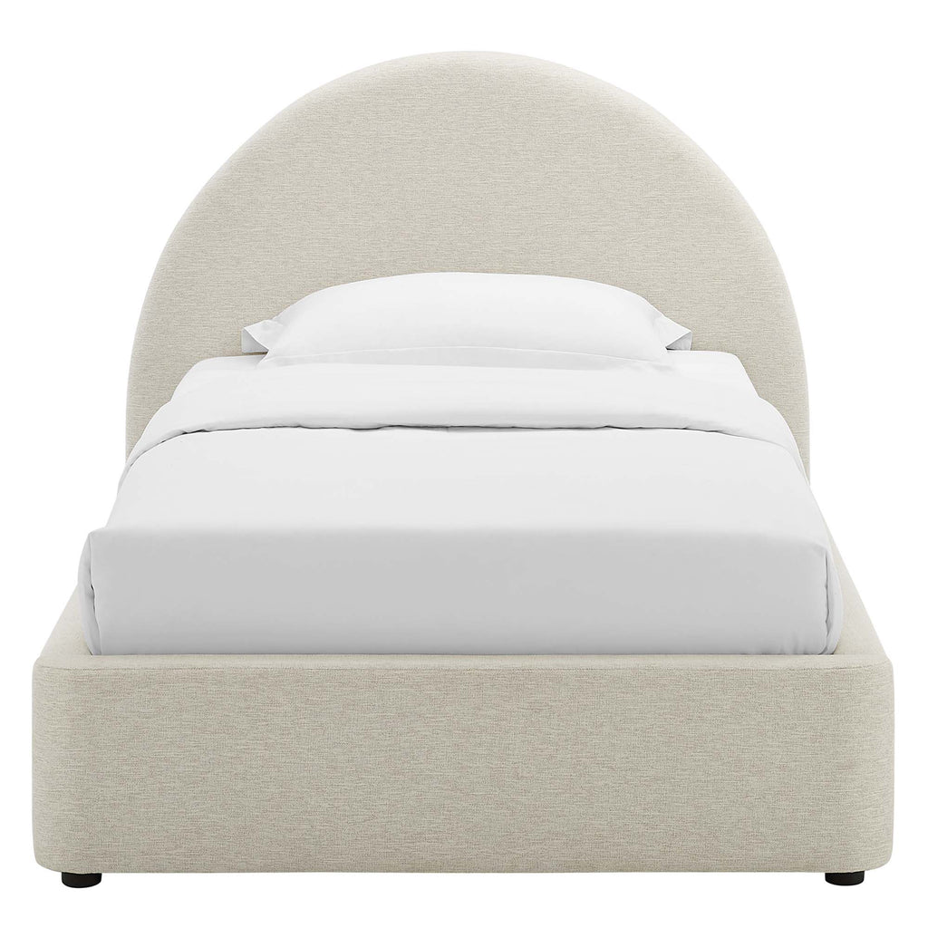 Resort Upholstered Fabric Arched Round Twin Platform Bed - Heathered Weave Ivory