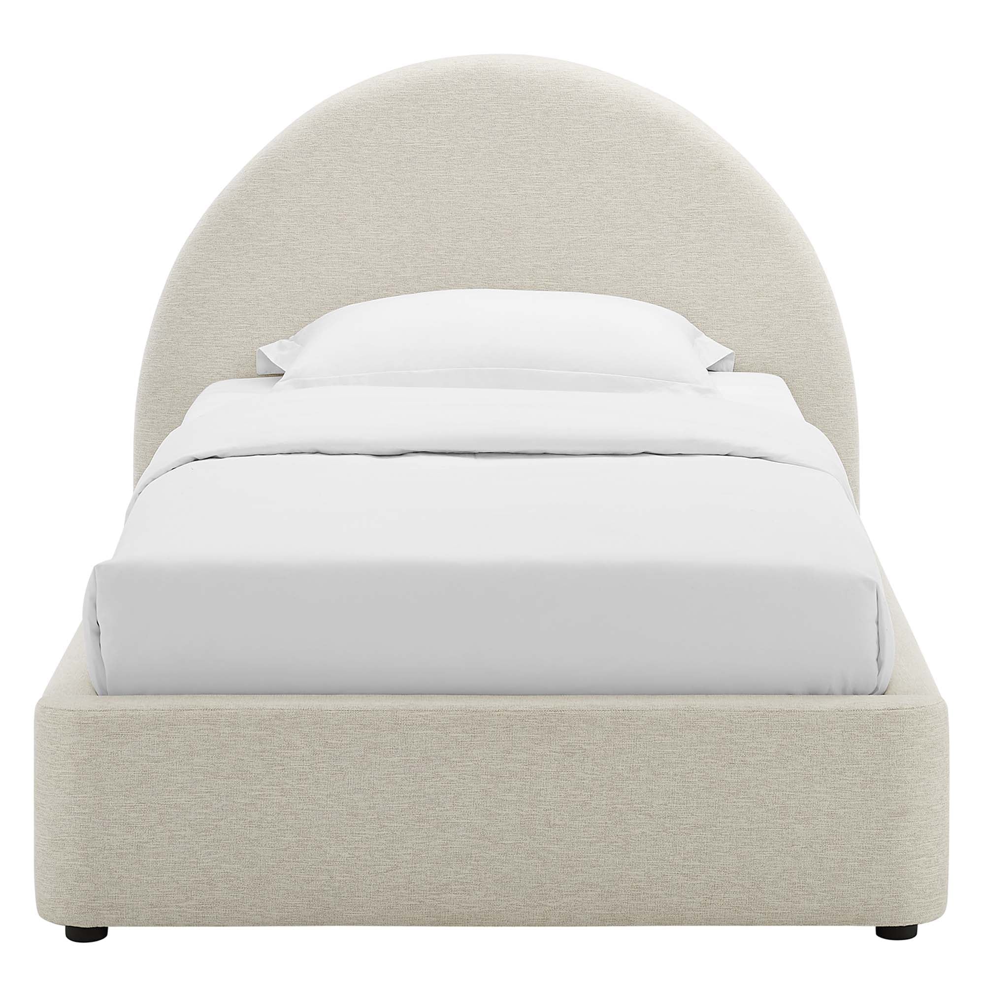 Resort Upholstered Fabric Arched Round Twin Platform Bed - Heathered Weave Ivory