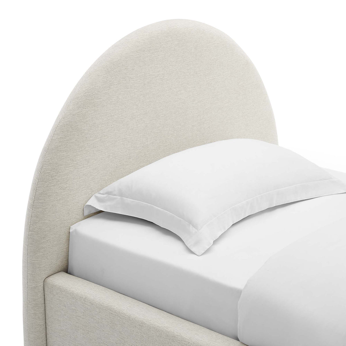 Resort Upholstered Fabric Arched Round Twin Platform Bed - Heathered Weave Ivory