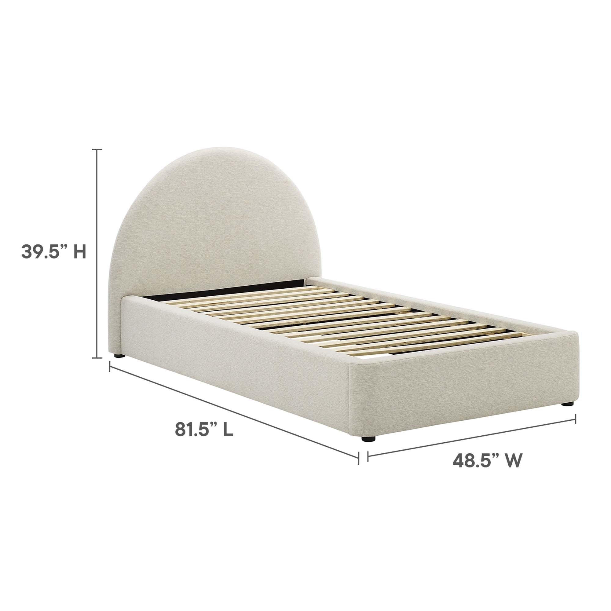 Resort Upholstered Fabric Arched Round Twin Platform Bed - Heathered Weave Ivory