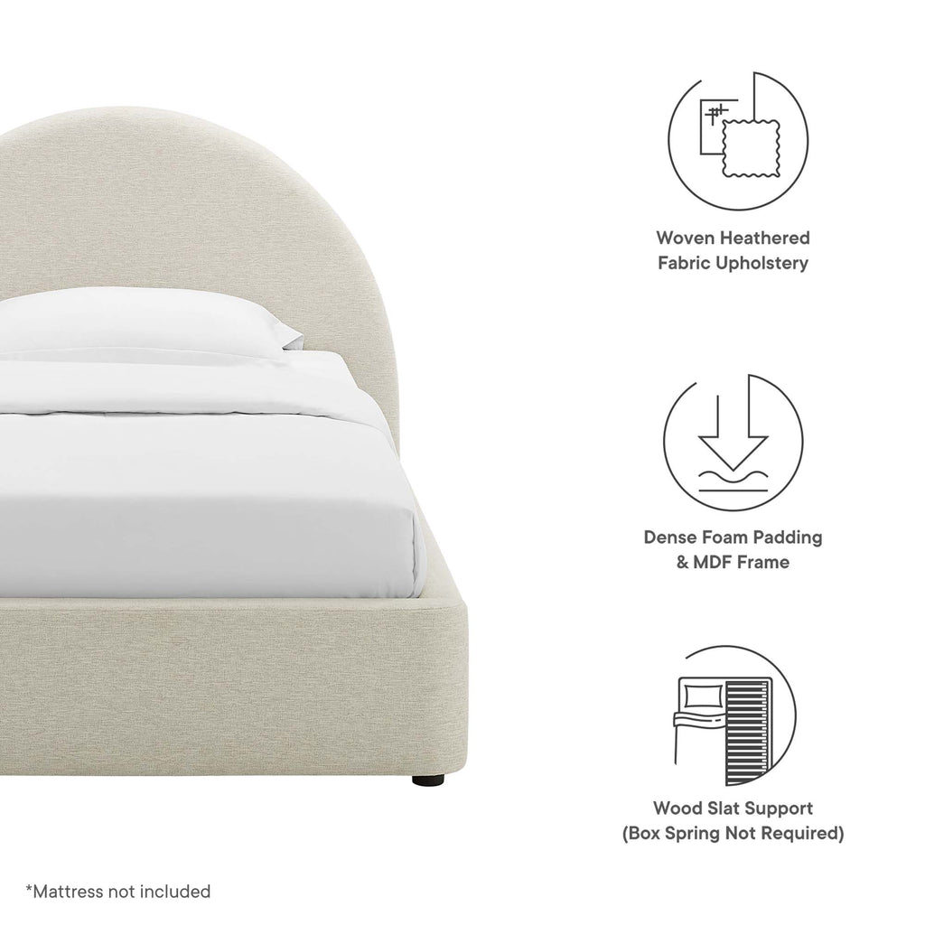 Resort Upholstered Fabric Arched Round Twin Platform Bed - Heathered Weave Ivory
