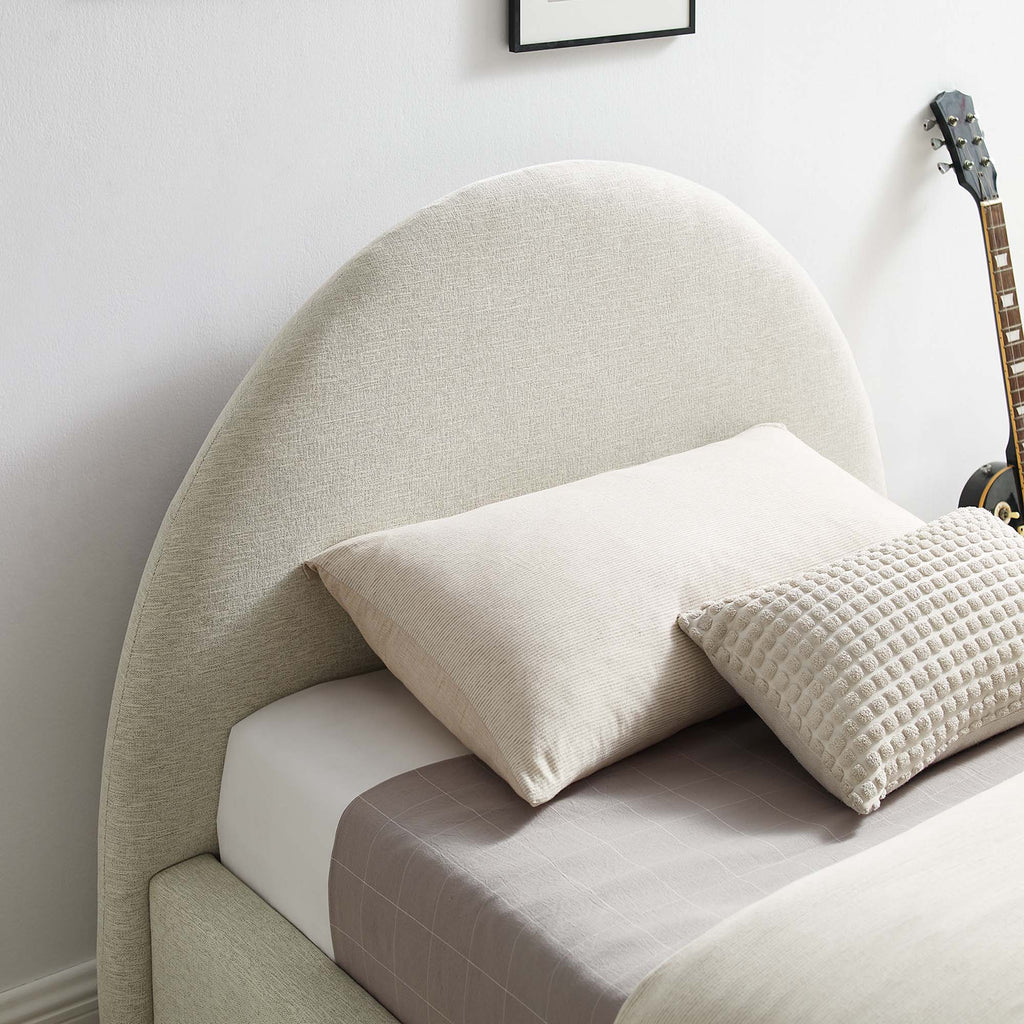 Resort Upholstered Fabric Arched Round Twin Platform Bed - Heathered Weave Ivory