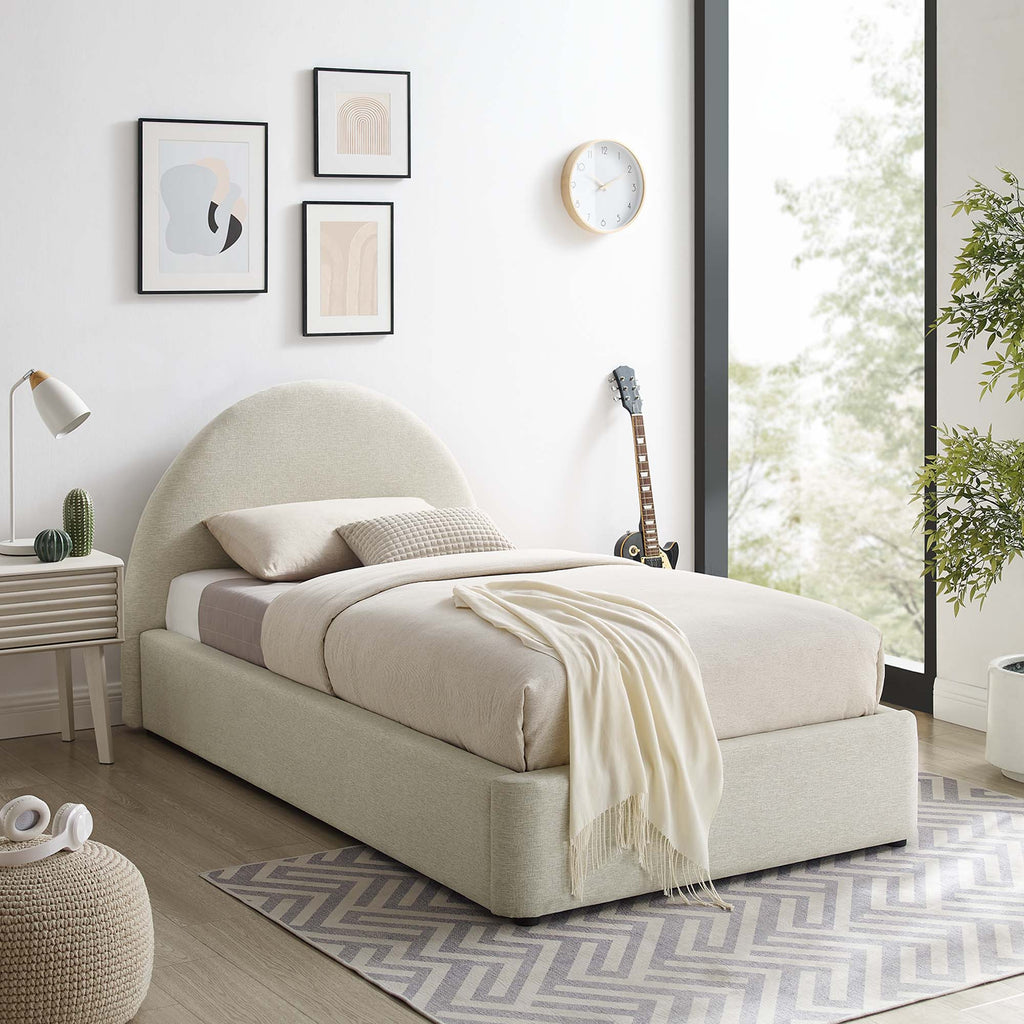 Resort Upholstered Fabric Arched Round Twin Platform Bed - Heathered Weave Ivory