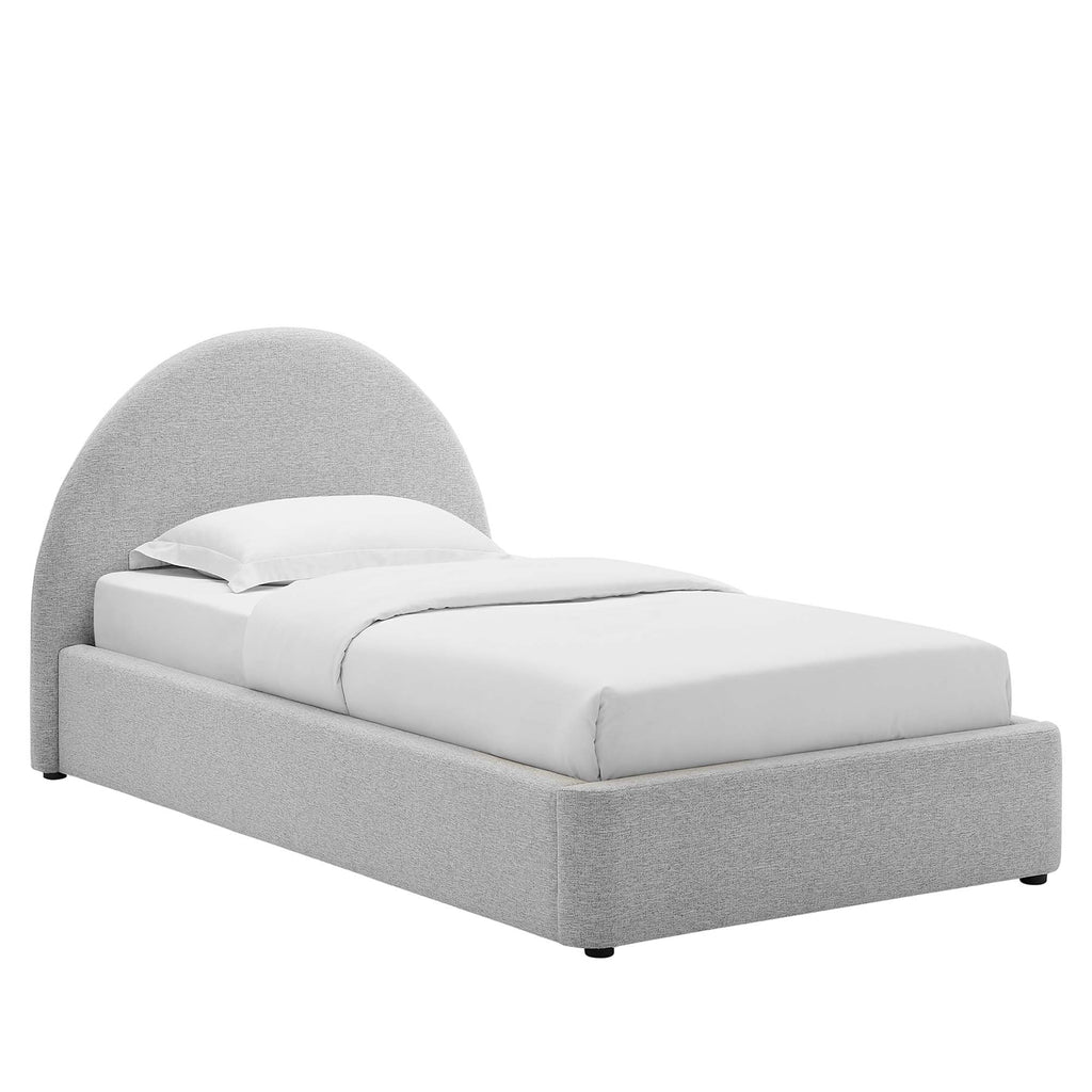 Resort Upholstered Fabric Arched Round Twin Platform Bed - Heathered Weave Light Gray