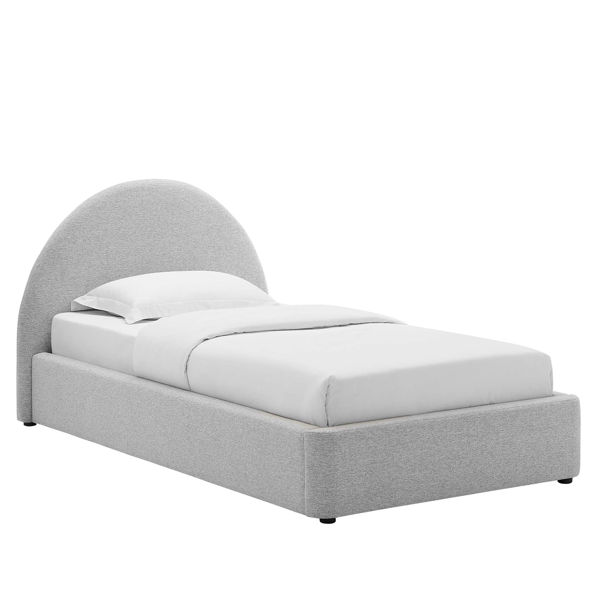 Resort Upholstered Fabric Arched Round Twin Platform Bed - Heathered Weave Light Gray