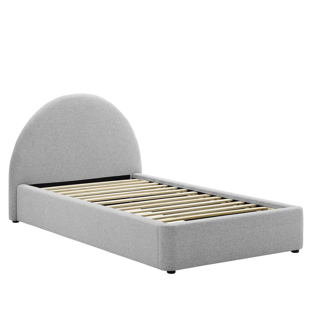 Resort Upholstered Fabric Arched Round Twin Platform Bed - Heathered Weave Light Gray
