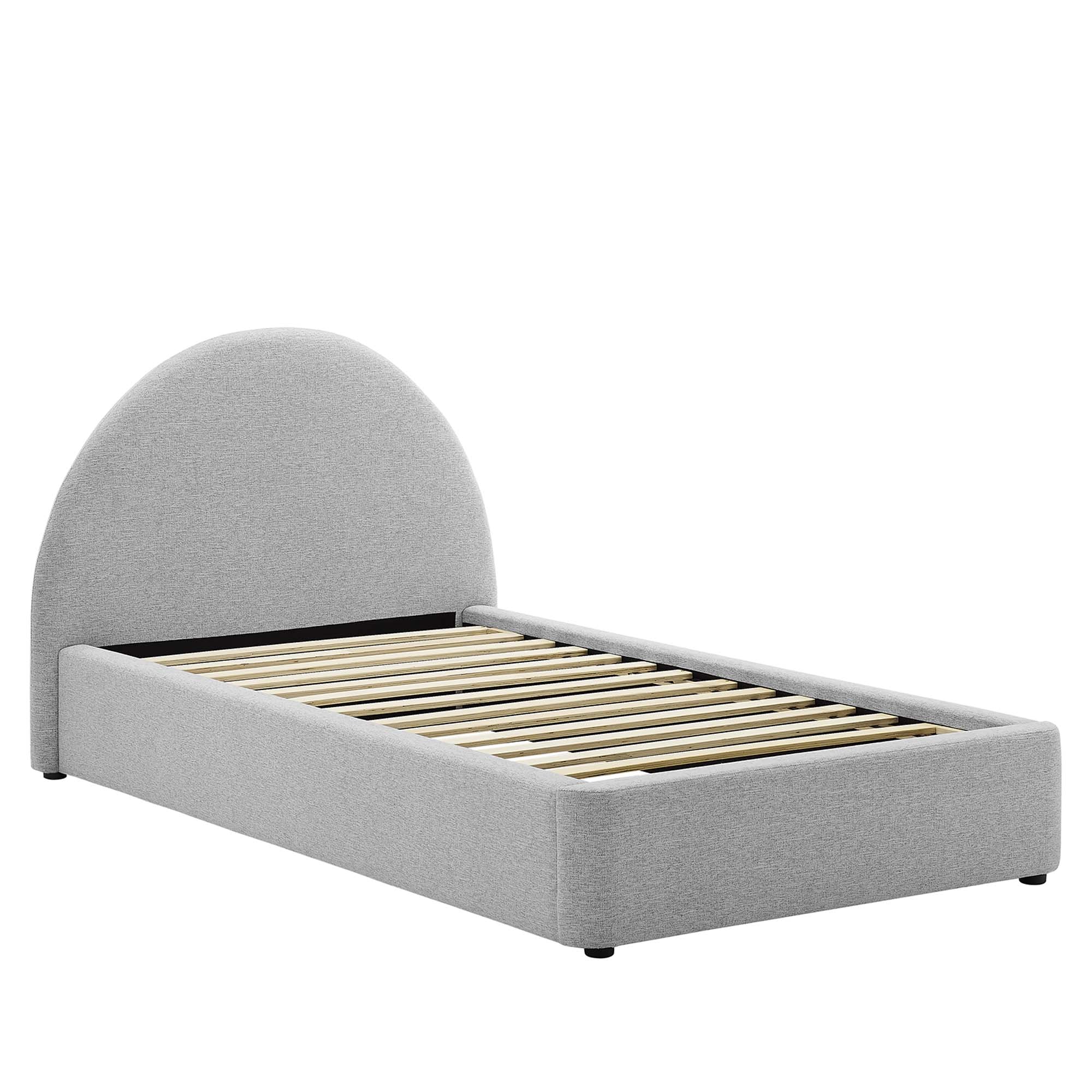 Resort Upholstered Fabric Arched Round Twin Platform Bed - Heathered Weave Light Gray