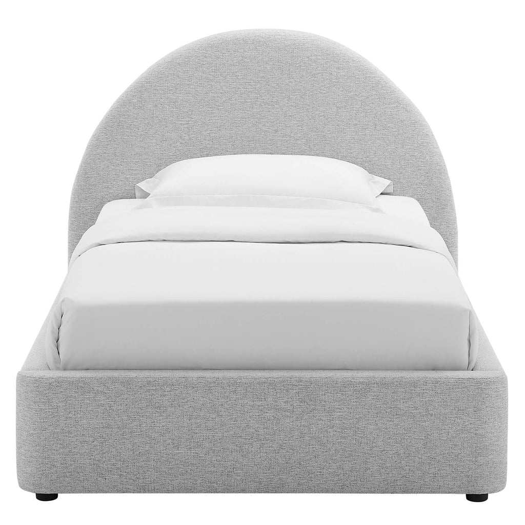 Resort Upholstered Fabric Arched Round Twin Platform Bed - Heathered Weave Light Gray