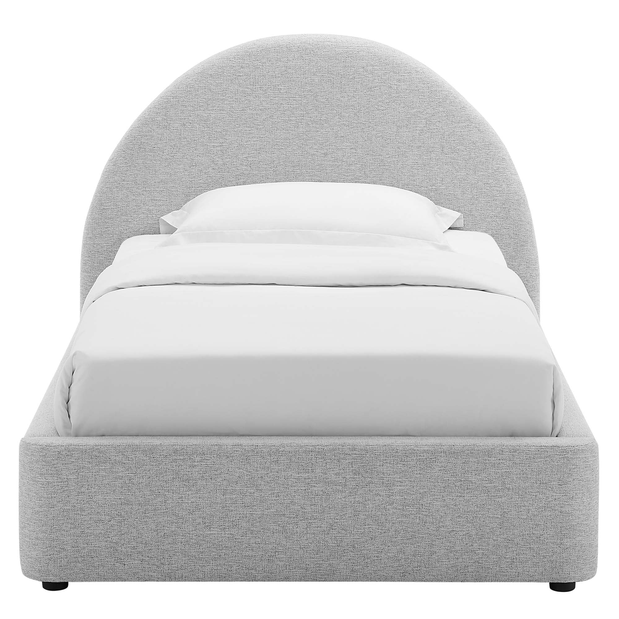 Resort Upholstered Fabric Arched Round Twin Platform Bed - Heathered Weave Light Gray