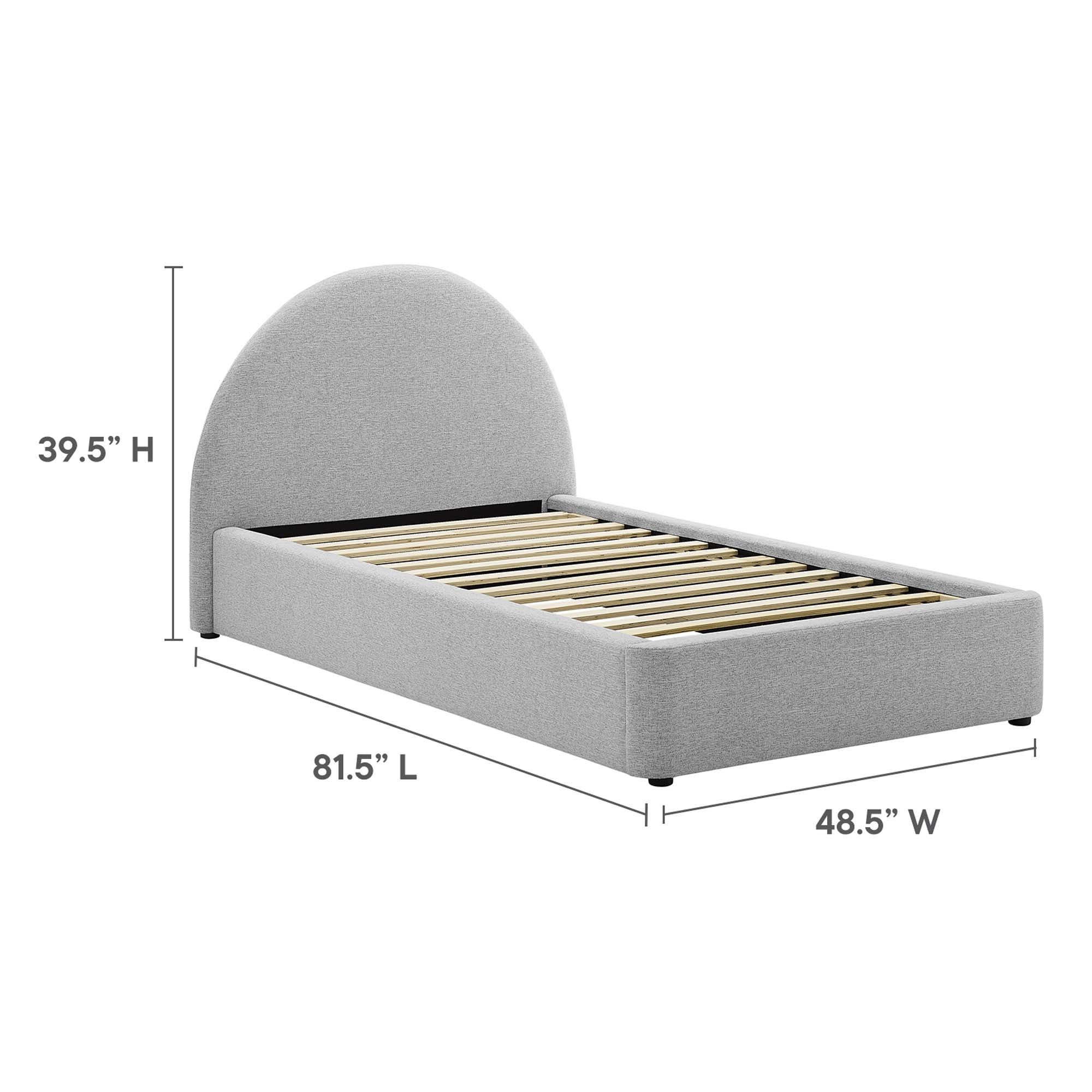 Resort Upholstered Fabric Arched Round Twin Platform Bed - Heathered Weave Light Gray