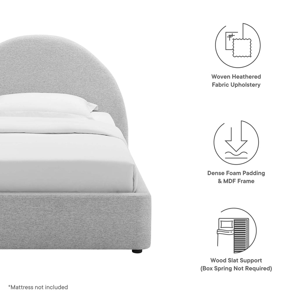 Resort Upholstered Fabric Arched Round Twin Platform Bed - Heathered Weave Light Gray
