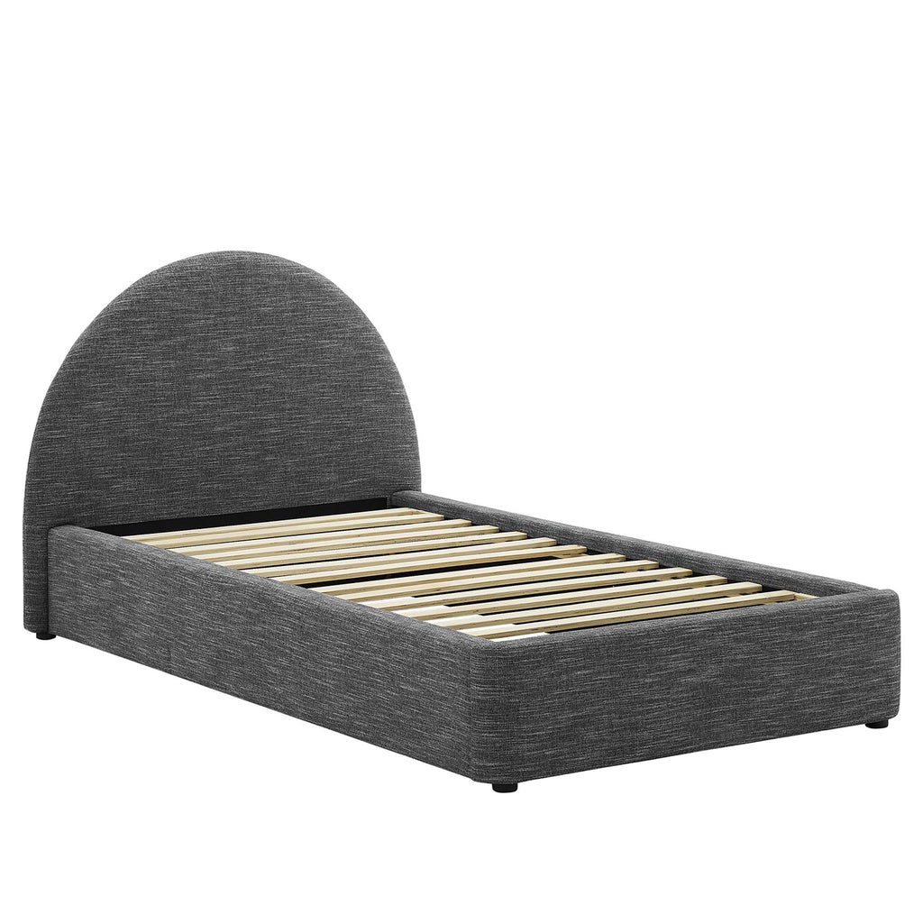 Resort Upholstered Fabric Arched Round Twin Platform Bed - Heathered Weave Slate
