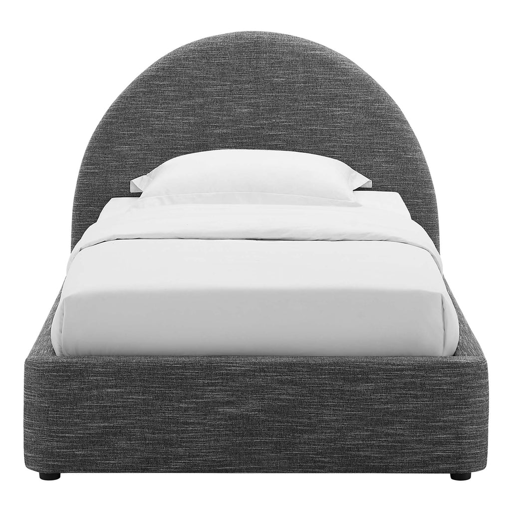 Resort Upholstered Fabric Arched Round Twin Platform Bed - Heathered Weave Slate