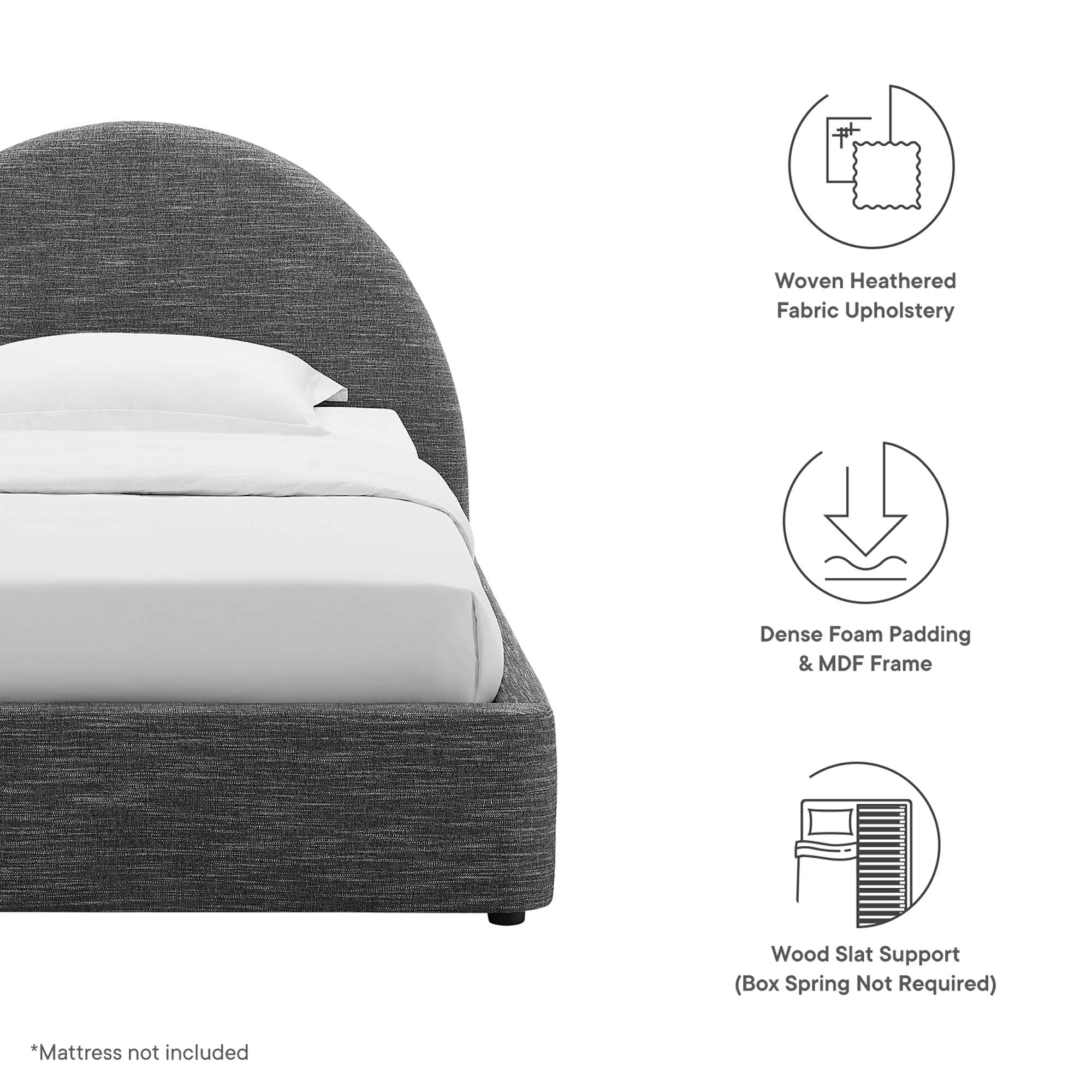 Resort Upholstered Fabric Arched Round Twin Platform Bed - Heathered Weave Slate