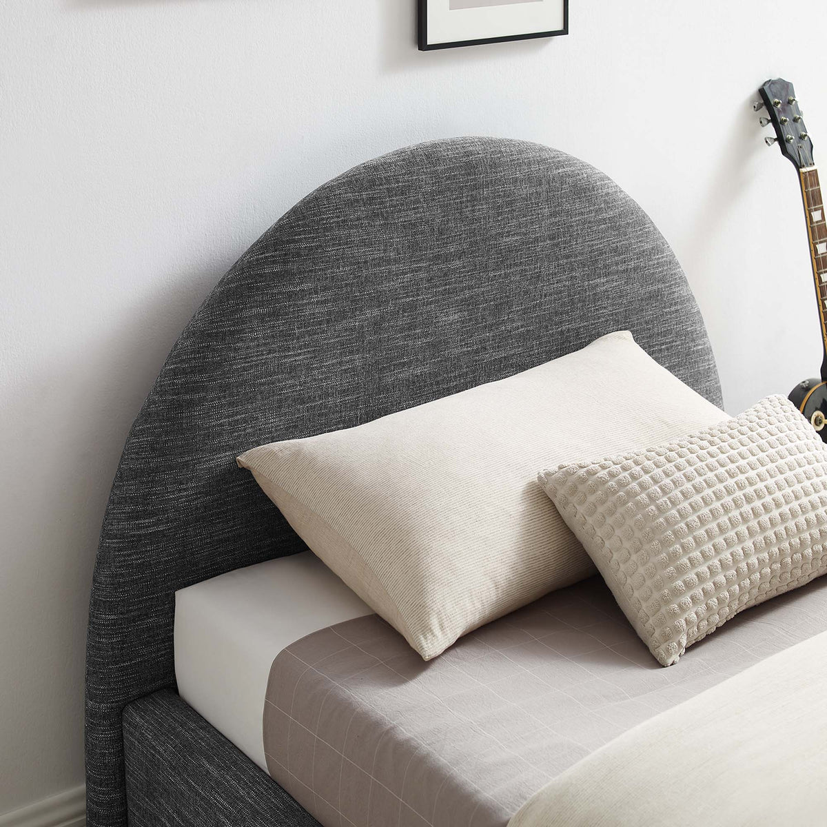Resort Upholstered Fabric Arched Round Twin Platform Bed - Heathered Weave Slate