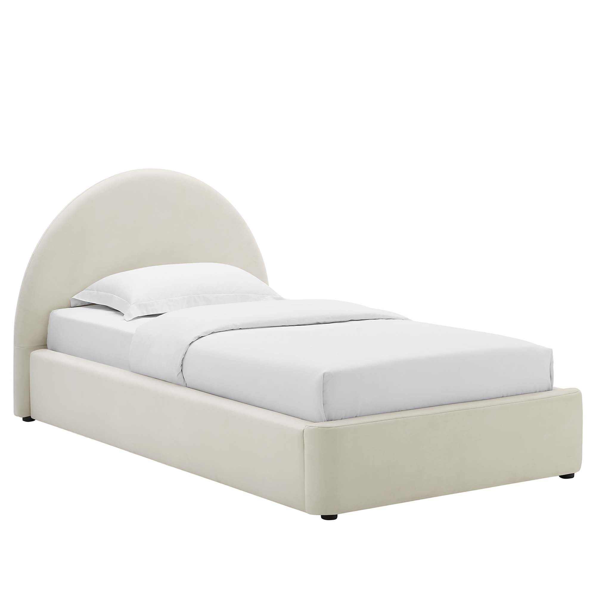 Resort Performance Velvet Arched Round Twin Platform Bed - Alabaster