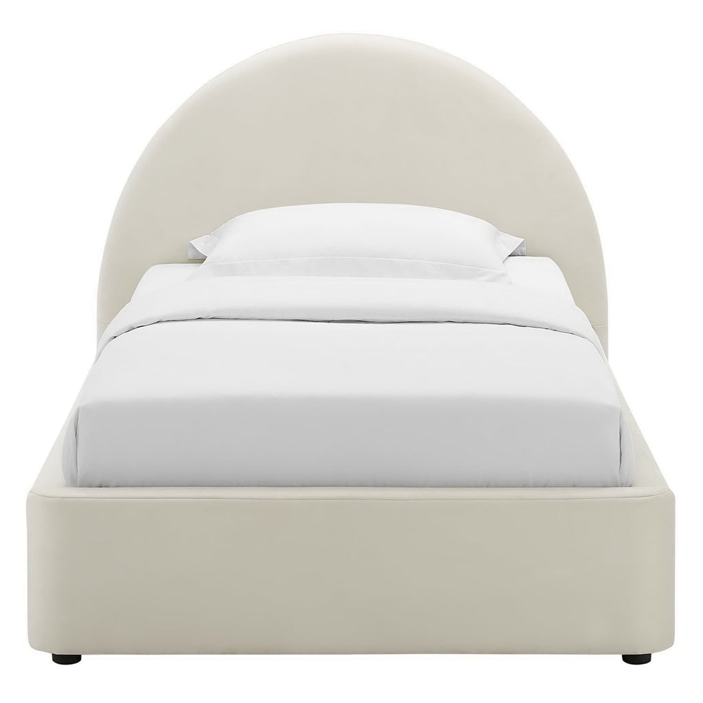 Resort Performance Velvet Arched Round Twin Platform Bed - Alabaster