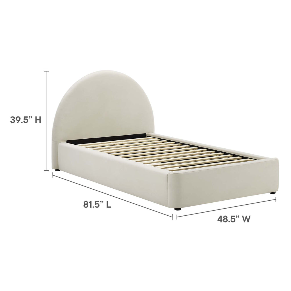 Resort Performance Velvet Arched Round Twin Platform Bed - Alabaster