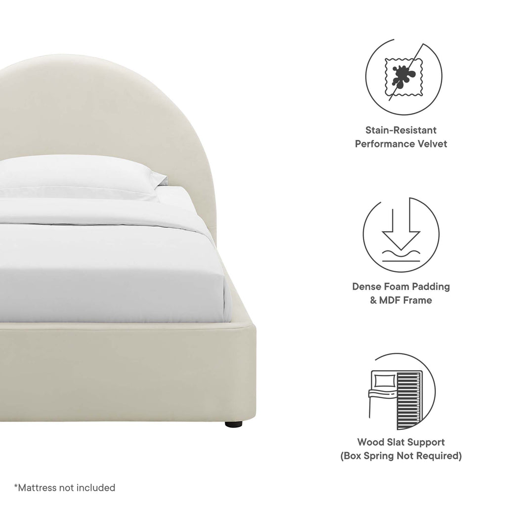 Resort Performance Velvet Arched Round Twin Platform Bed - Alabaster