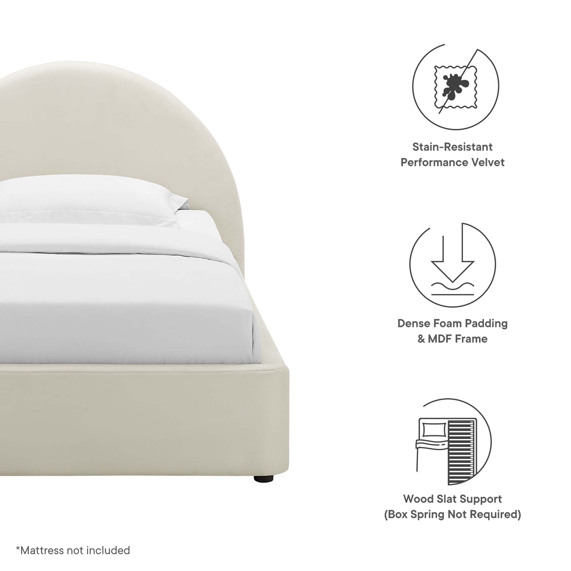 Resort Performance Velvet Arched Round Twin Platform Bed - Alabaster