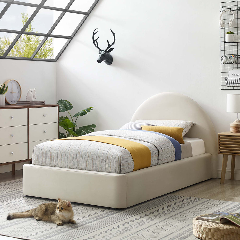 Resort Performance Velvet Arched Round Twin Platform Bed - Alabaster