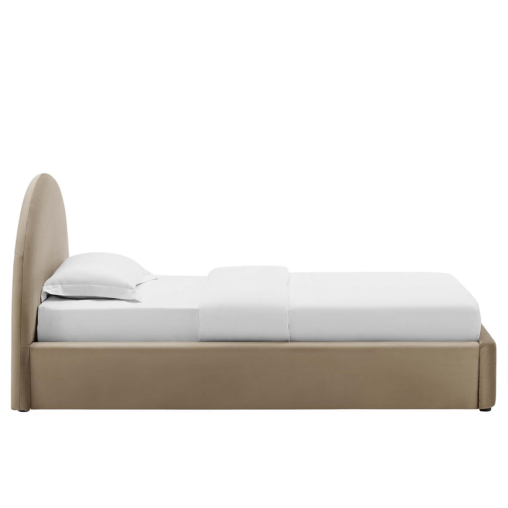 Resort Performance Velvet Arched Round Twin Platform Bed - Taupe