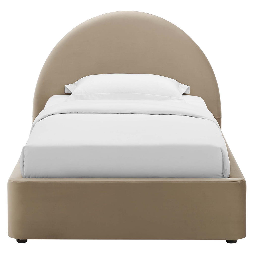 Resort Performance Velvet Arched Round Twin Platform Bed - Taupe