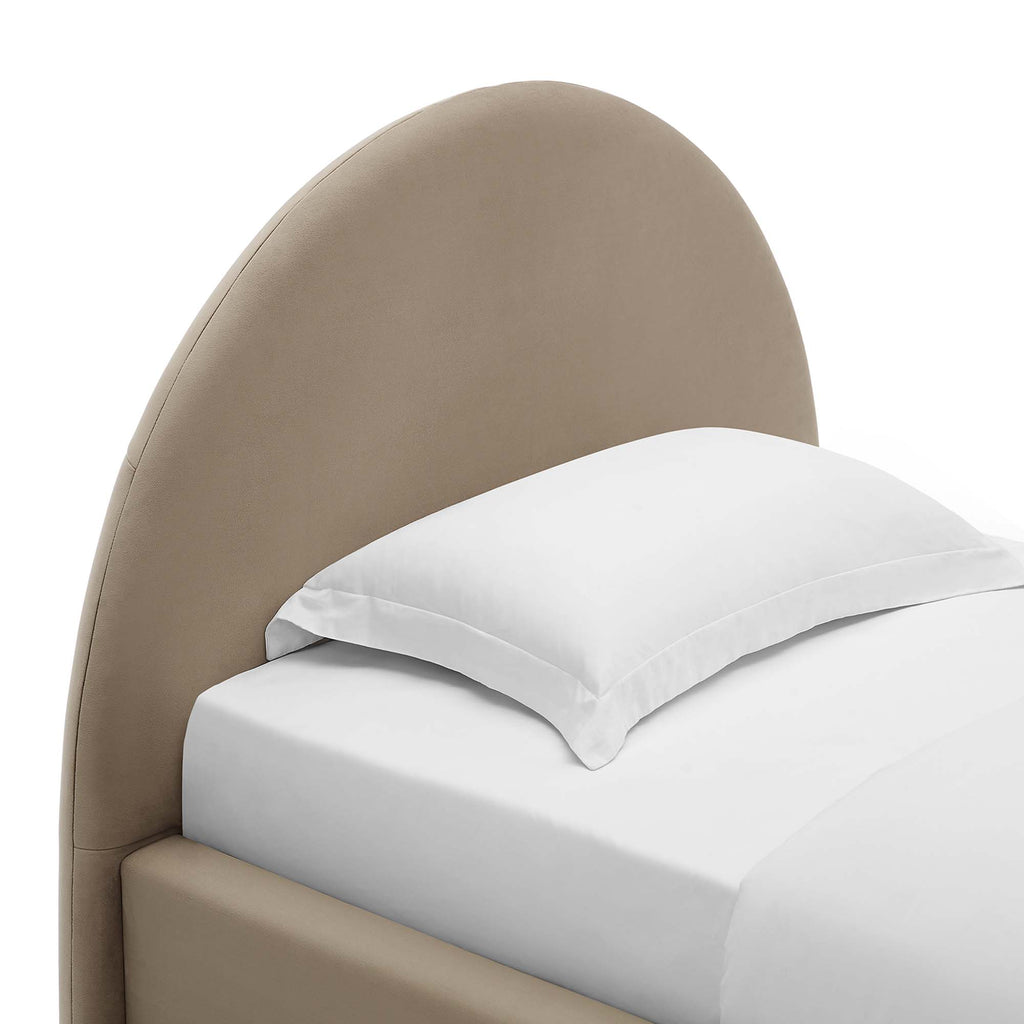 Resort Performance Velvet Arched Round Twin Platform Bed - Taupe