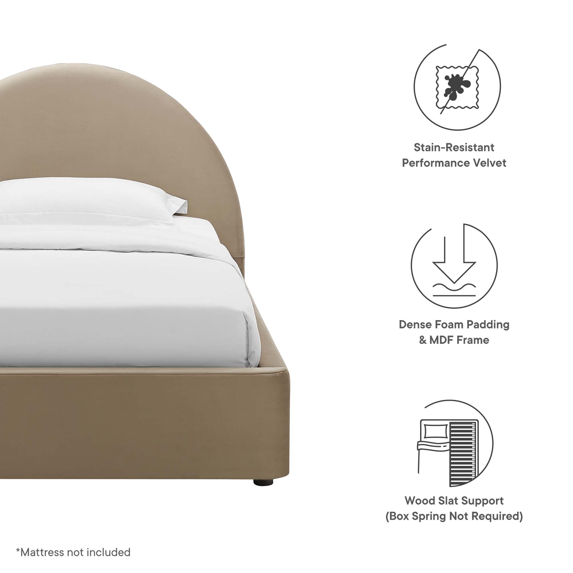 Resort Performance Velvet Arched Round Twin Platform Bed - Taupe