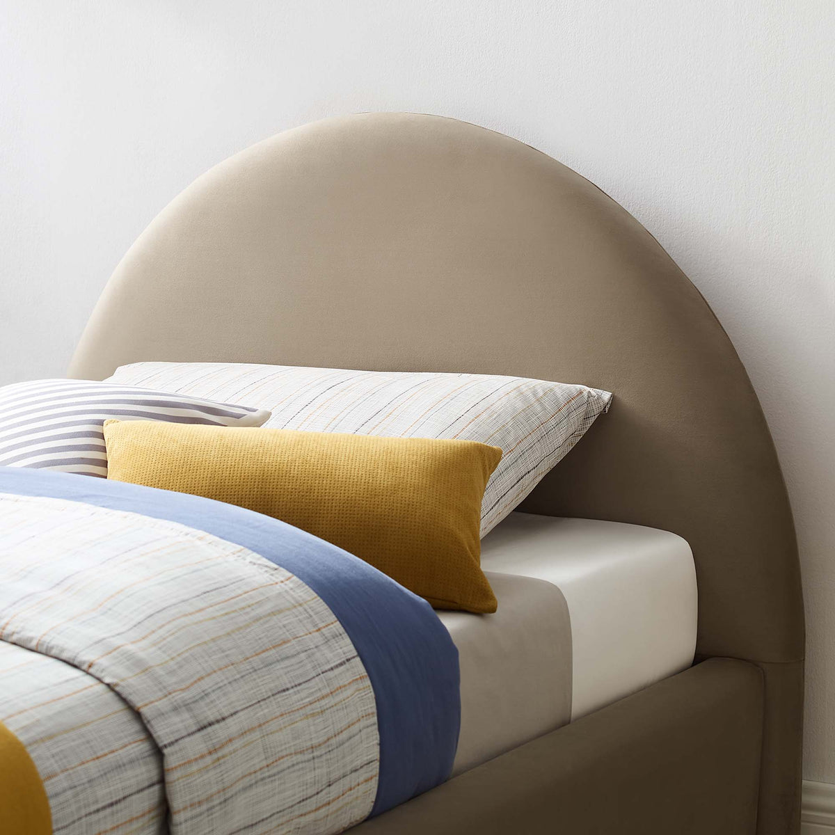 Resort Performance Velvet Arched Round Twin Platform Bed - Taupe