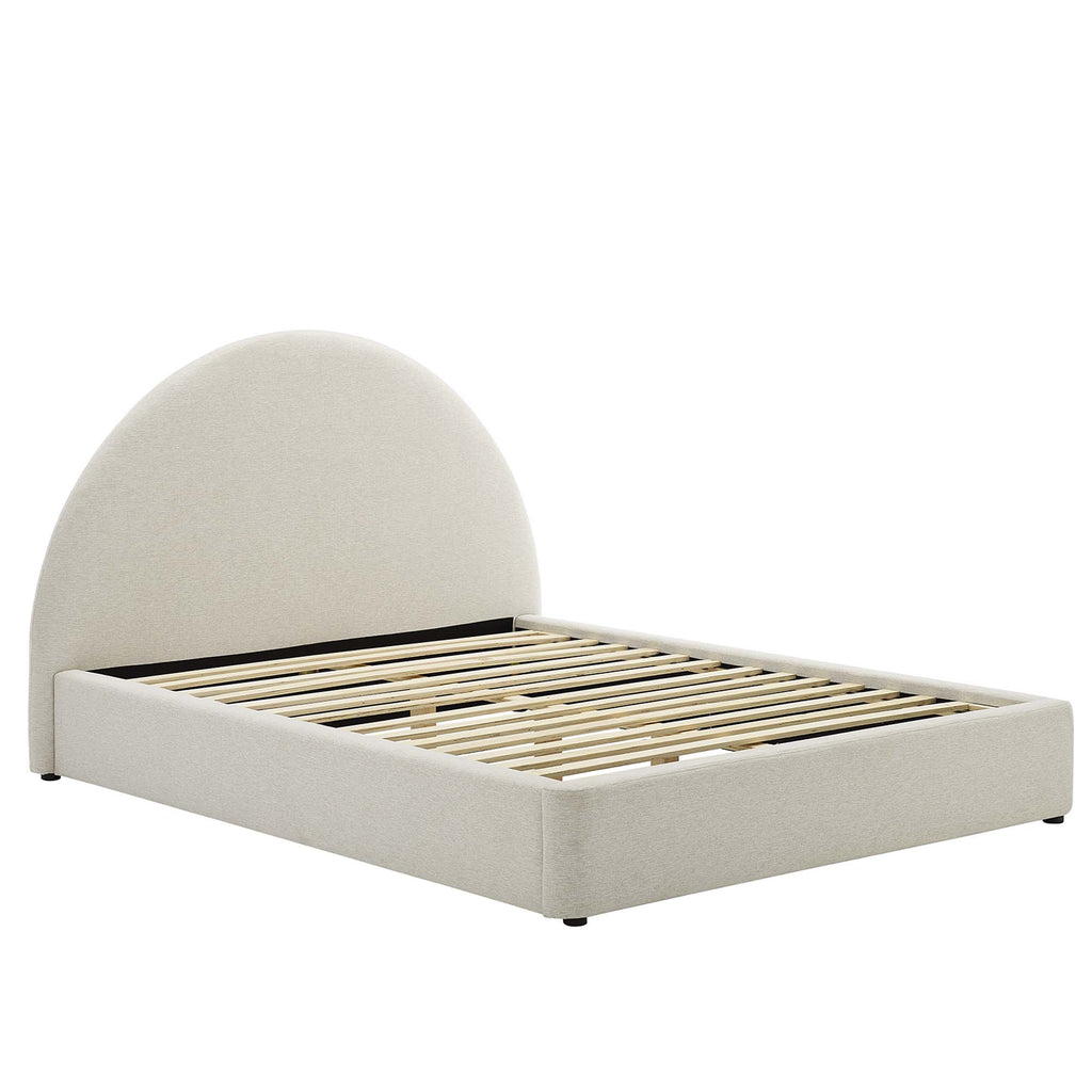 Resort Upholstered Fabric Arched Round Full Platform Bed - Heathered Weave Ivory